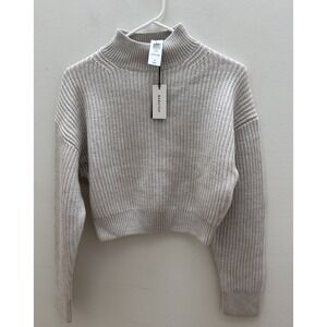 Babaton Cropped 100% Merino Wool Turtleneck Size SmallGrey Heavy Ribbed Pullover